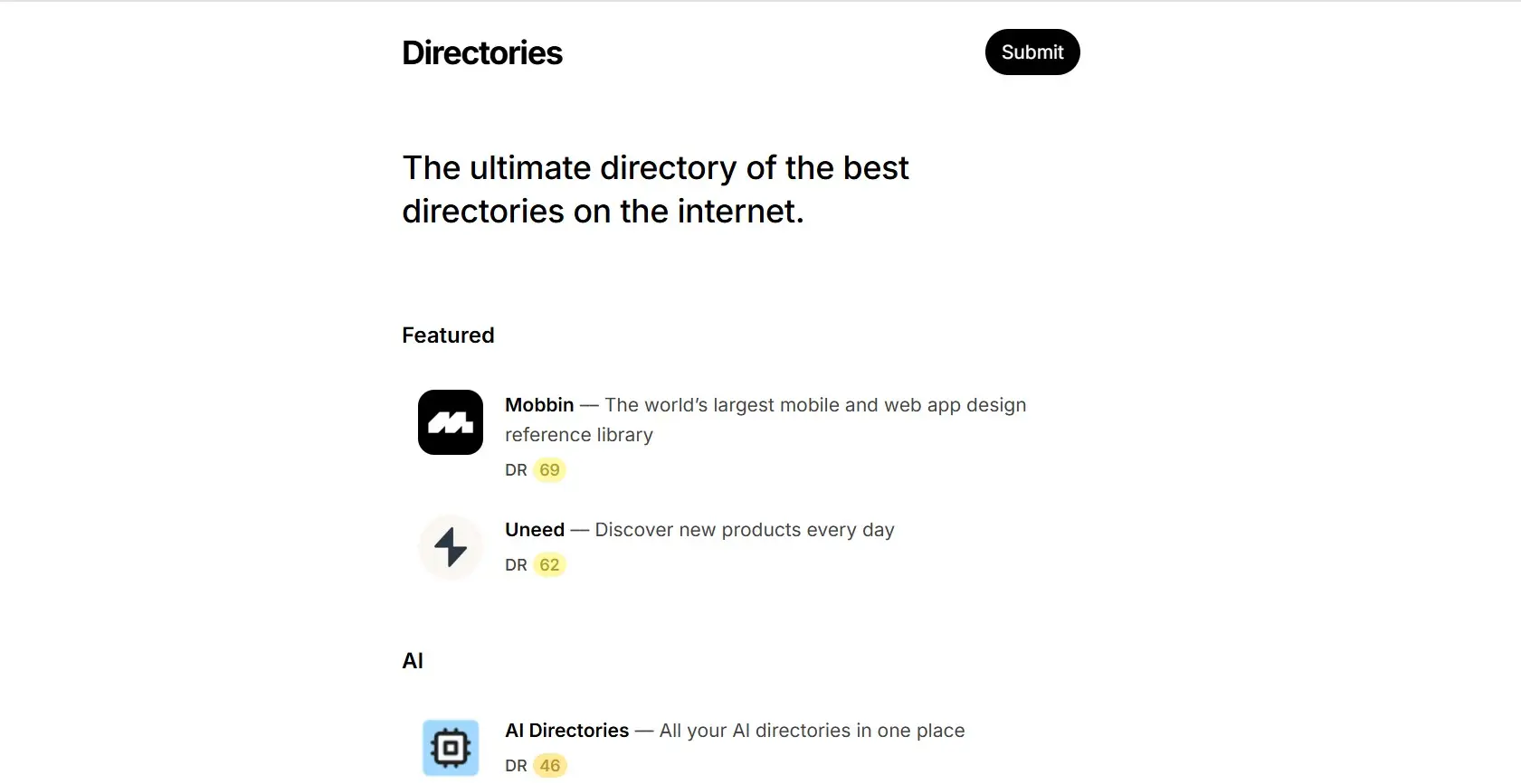 Single page directory design example