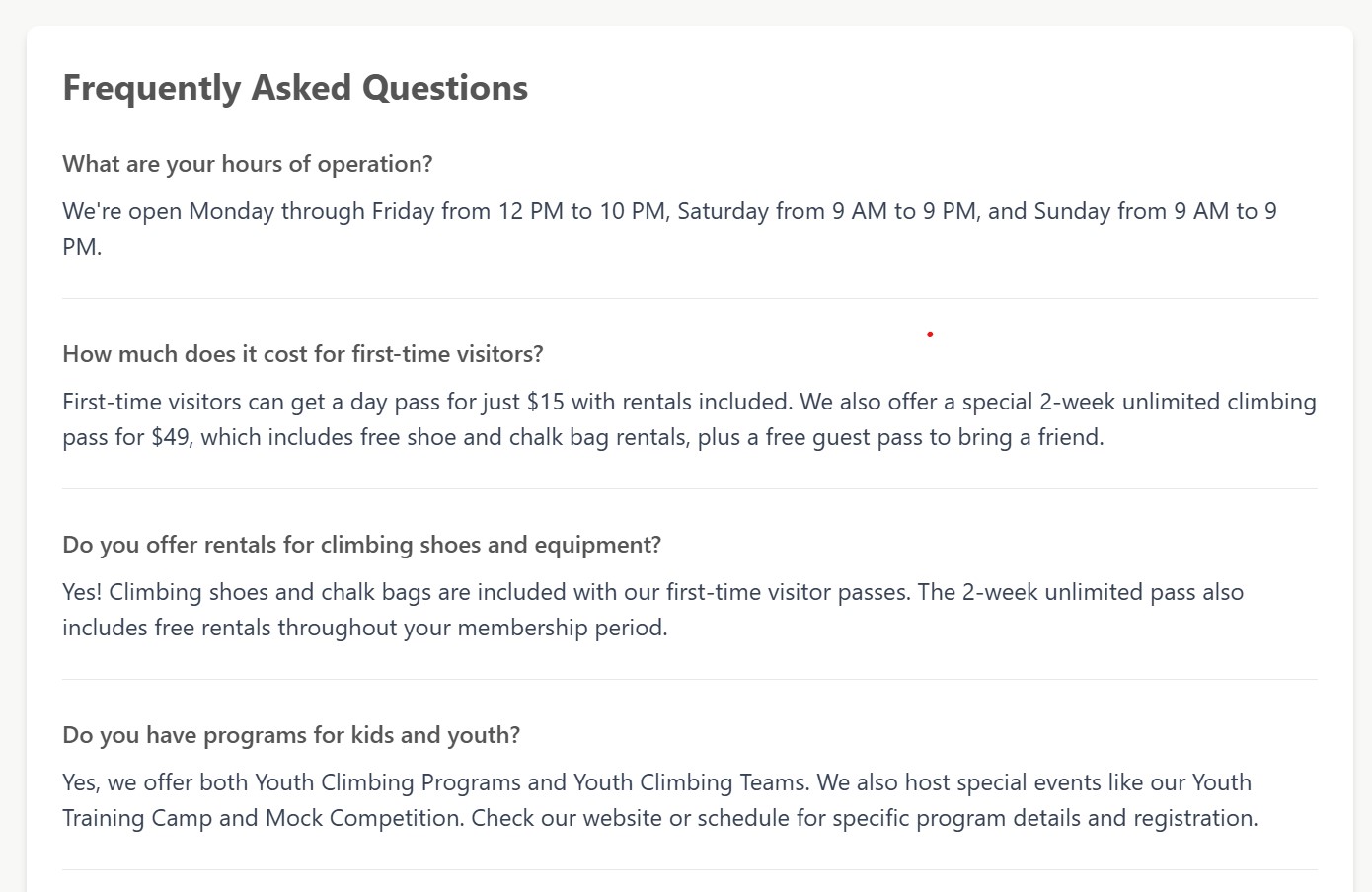 Indoor Climbing Gym FAQs