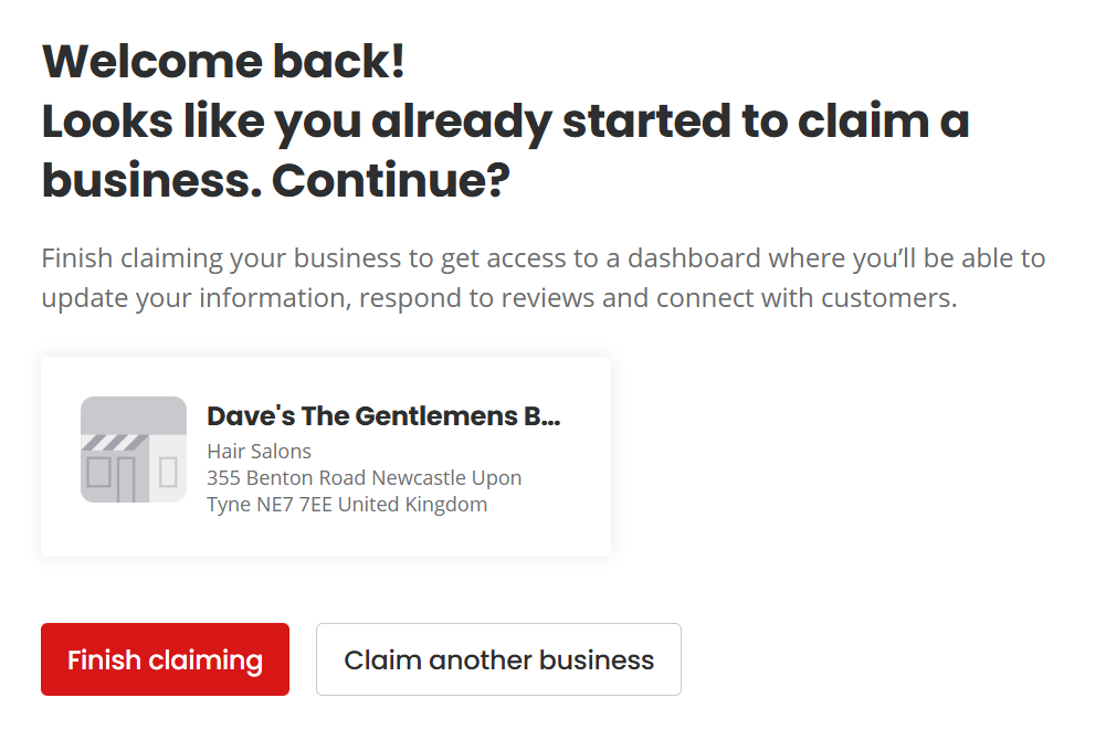 Yelp claim listing flow