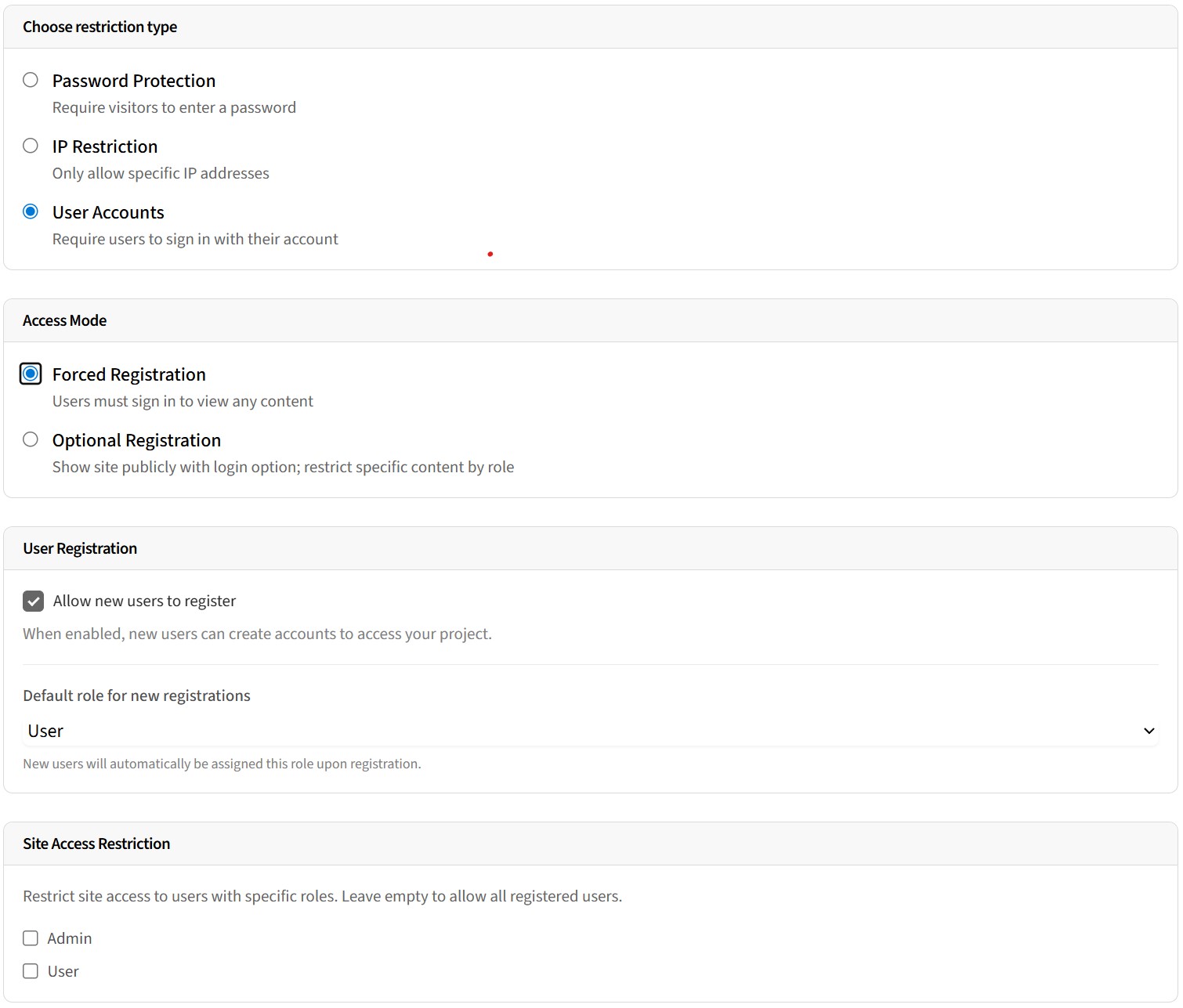 Screenshot showing user accounts authentication settings