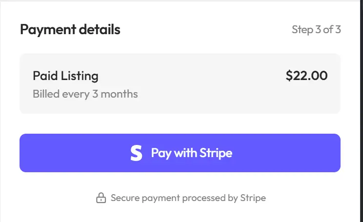 Screenshot showing the payment step
