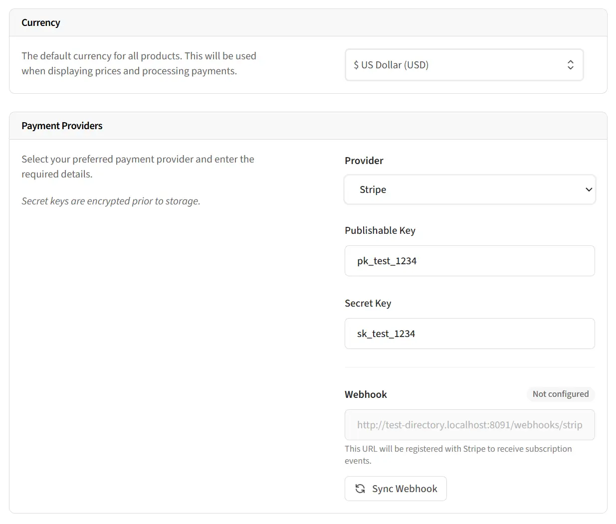 Screenshot showing the monetization settings page with currency and provider options