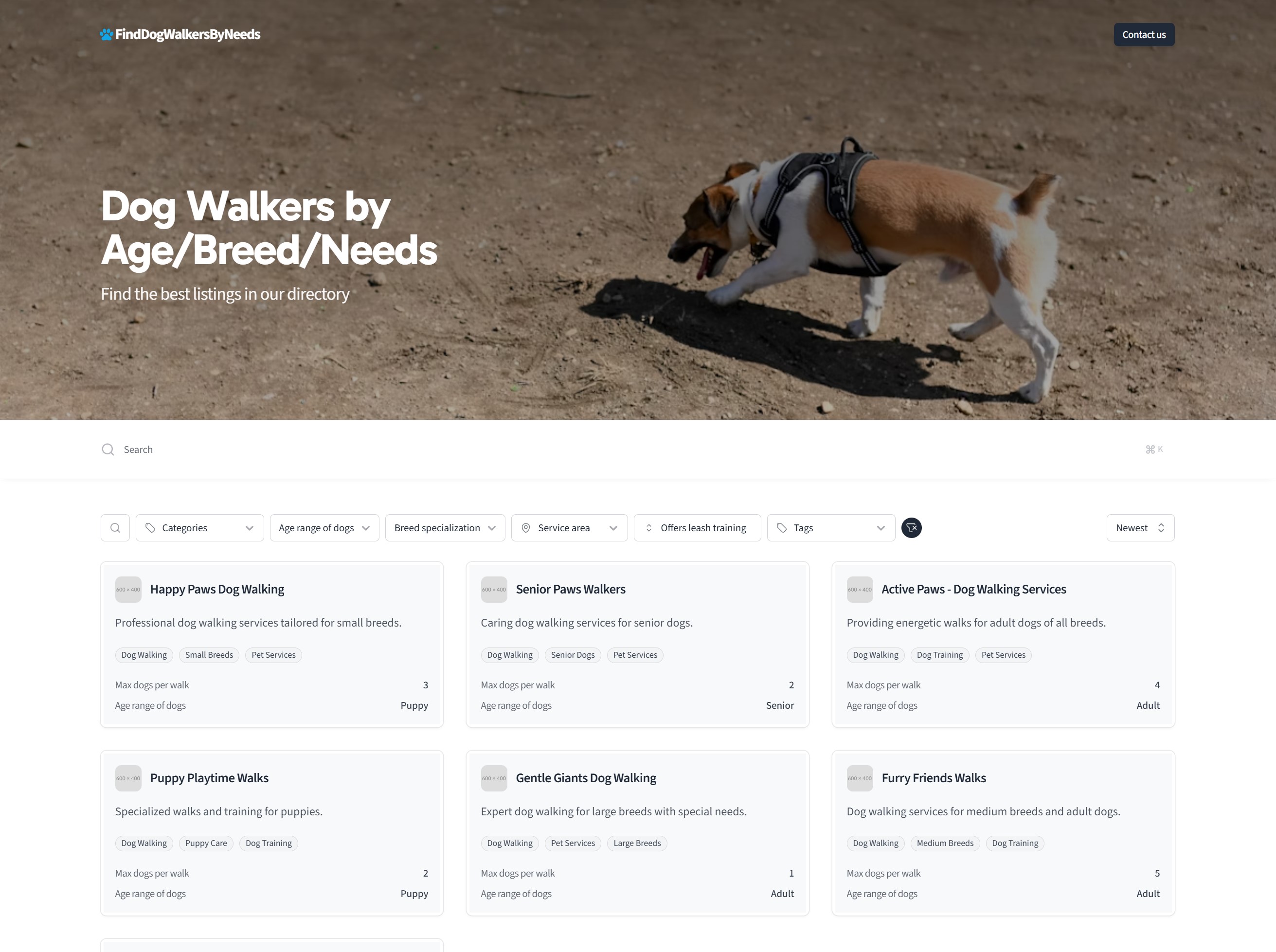 Search and filter directory example